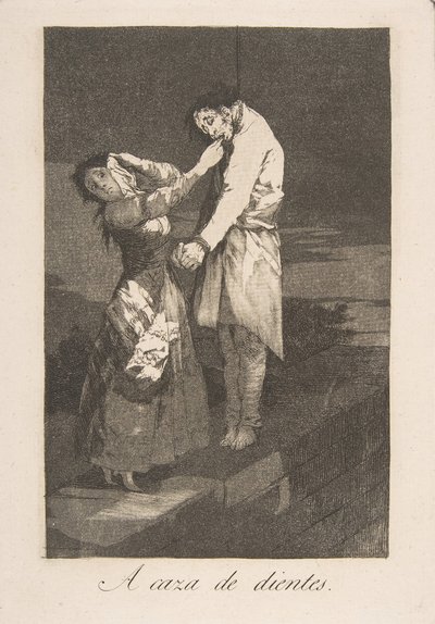 Ilustração 12 de Los Caprichos: Caçando dentes A caza des dientes., 1799. de Francisco de Goya
