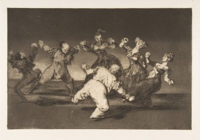 Ilustração 12 dos Disparates: Se Marion vai dançar, então ela tem ..., ca. 1816-23 publicado em 1864. de Francisco de Goya