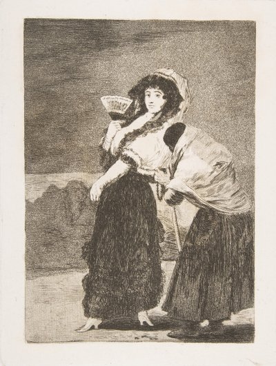 Ilustração 16 de Los Caprichos: Pelo amor de Deus: e era sua mãe Dios la Perdone ..., 1797-98. de Francisco de Goya