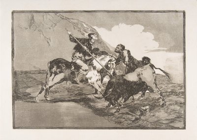 Ilustração 1 de The Tauromaquia: A maneira pela qual os espanhóis antigos caçavam touros na hor ..., 1816. de Francisco de Goya