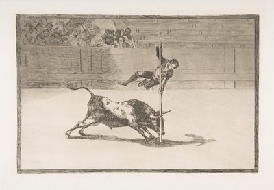 Ilustração 20 do Tauromaquia: A agilidade e a audácia de Juanito Apiñani em [o anel] ..., 1816. de Francisco de Goya