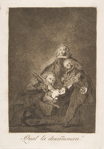 Ilustração 21 de Los Caprichos: Como eles a arrancam! ¡Qual la descañonan !, 1799. de Francisco de Goya