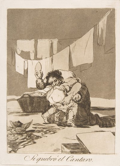 Ilustração 25 de Los Caprichos: Se ele quebrasse o pote Si quebro el Cantaro., 1799. de Francisco de Goya