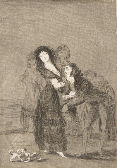 Ilustração 27 de Los Caprichos: Qual deles é o mais vencido Quien mas rendido, 1799. de Francisco de Goya