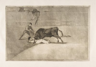 Ilustração 33 do Tauromaquia: A infeliz morte de Pepe Illo no ringue de Madri., 1816. de Francisco de Goya