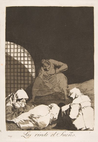 Ilustração 34 de Los Caprichos: O sono supera-os The Yields the Dream., 1799. de Francisco de Goya