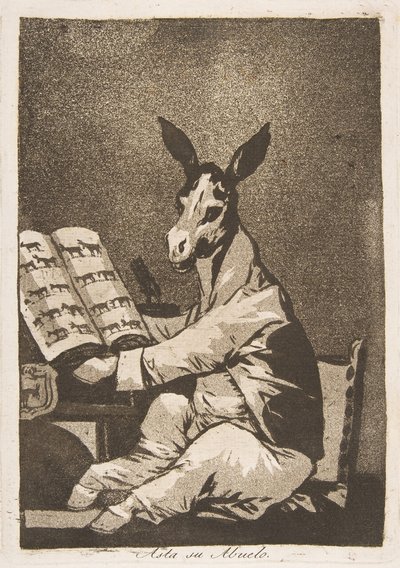 Ilustração 39 de Los Caprichos: E seu avô também. Asta su Abuelo., 1799. de Francisco de Goya