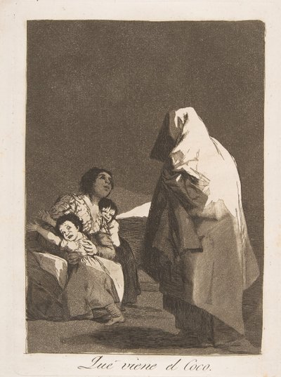 Ilustração 3 de Los Caprichos: Aí vem o bicho-papão Que vem o Coco., 1799. de Francisco de Goya