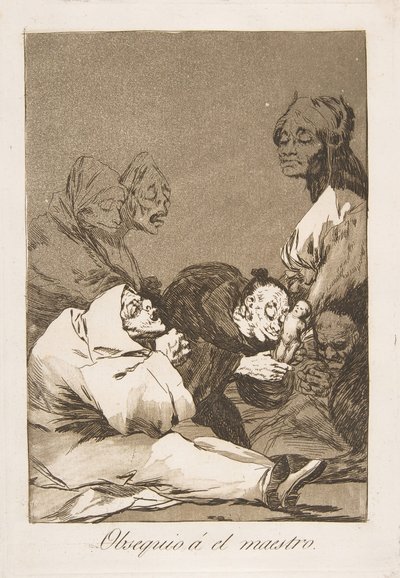 Ilustração 47 de Los Caprichos: um presente para o mestre Obsequio á el maestro, 1799. de Francisco de Goya