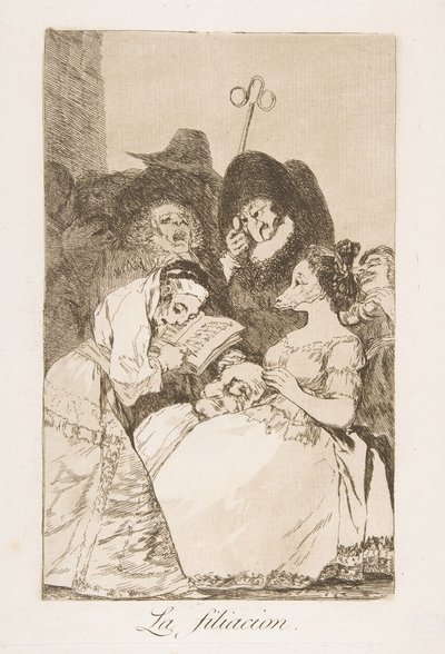 Ilustração 57 de Los Caprichos: The filiation La filiacion., 1799. de Francisco de Goya