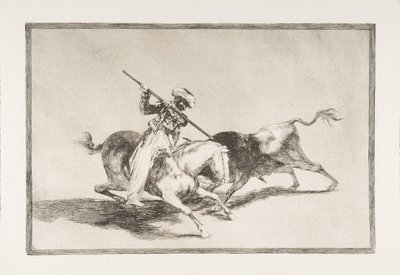 Ilustração 5 de Tauromaquia: O espirituoso Moor Gazul é o primeiro a lançar touros de acordo ..., 1816. de Francisco de Goya