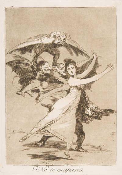 Ilustração 72, de Los Caprichos: Você não escapará de No te escaparàs., 1799. de Francisco de Goya