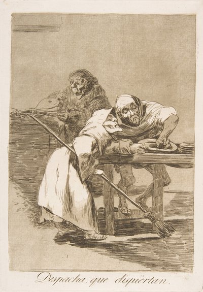 Ilustração 78 de Los Caprichos: Seja rápido, eles estão acordando Despacha, que dispiértan., 1799. de Francisco de Goya