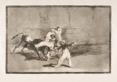 Ilustração 8 da Tauromaquia: Uma charneca capturada pelo touro no ringue, 1816. de Francisco de Goya