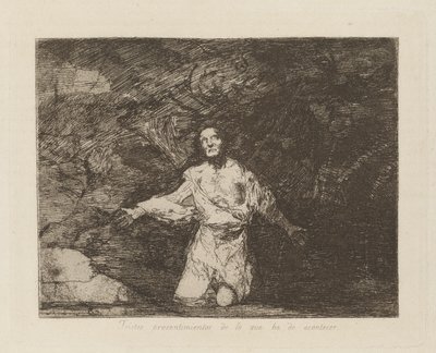 Tristes presentimientos de lo que ha de acontecer (Tristes Forebodings of What Is Going to Happen), pl. 1 da série Los desastres de la guerra (Os Desastres da Guerra) de Francisco de Goya