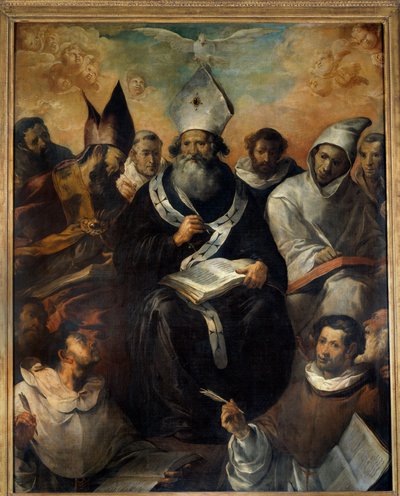São Basílio ditando sua doutrina São Basílio de Cesaree ou Basílio o Grande (330-379), monge, eveque de Cesaree de Capadócia, doutor da Igreja. Pintura de Francisco Herrera (1585-1657) (ec.esp.) 1639 Sol. 2,43x1,94 m de Francisco Herrera