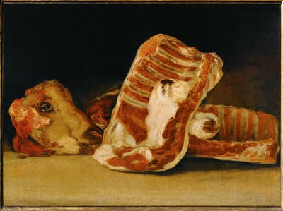 Nature Morte a la tete de mouton - Natureza morta com cabeça de ovelha ... de Francisco Jose de (circle of) Goya y Lucientes