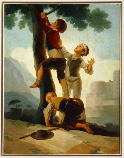 Rapazes a trepar a uma árvore ... (pintura sobre tela) de Francisco Jose de Goya y Lucientes