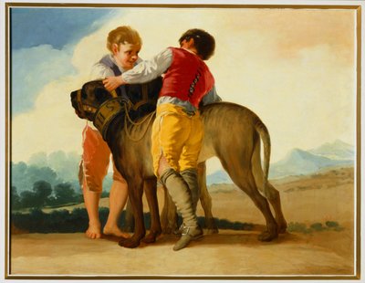 Rapazes com um cão selvagem ... (pintura sobre tela) de Francisco Jose de Goya y Lucientes