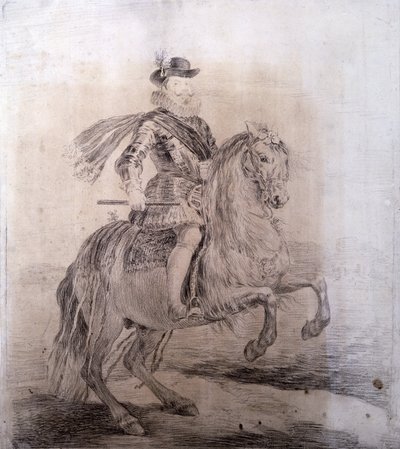 GOYA Y LUCIENTES, Francisco de (1746-1828). Retrato equestre de Filipe III de Espanha. 1778. PHILIP III de Espanha (1578-1621). Rei de Espanha (1598-1621). Desenho de cópias de pinturas de Velázquez. Arte barroca. Desenho. ESPANHA. MADRID (COMUNIDADE AUTÓN de Francisco Jose de Goya y Lucientes