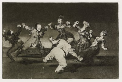 Merry loucura (Disparate alegre), Placa 12 de "Los Proverbios", c.1819-24 (gravura, água-tinta, lavis, polidor, ponta seca e buril no papel) de Francisco de Goya