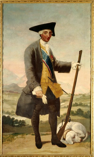Retrato no pé de Carlos III (1716-1788) como caçador, filho de Filipe V Pintura de Francisco de Goya (1746-1828) óleo sobre tela de Francisco de Goya