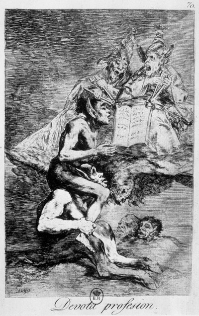 Profissão de fé, cena de bruxaria com elfos de Goya, finais do século XVIII. de Francisco de Goya