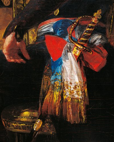 Espada e faixa, detalhe do retrato de Ferdinand Guillemardet, embaixador da França em Espanha de 1798 a 1800 por Francisco de Goya (1746-1828), óleo sobre tela de Francisco Jose de Goya y Lucientes