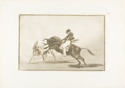 O mesmo Ceballos, montado em outro touro, quebra lanças curtas no ringue em Madrid, placa 24 de The Art of Bullfighting de Francisco Jose de Goya y Lucientes