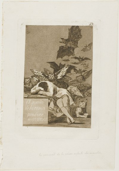 O sono da razão produz monstros, placa 43 de Los Caprichos de Francisco Jose de Goya y Lucientes