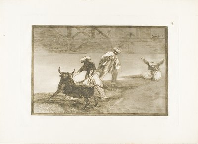 Eles jogam outro com a capa em um recinto, placa quatro de The Art of Bullfighting de Francisco Jose de Goya y Lucientes