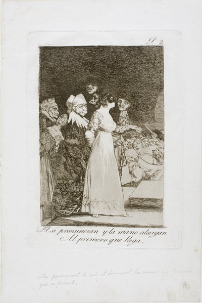 Eles dizem "sim" e dão a mão ao primeiro restaurante, prato dois de Los Caprichos, 1797-99 de Francisco de Goya