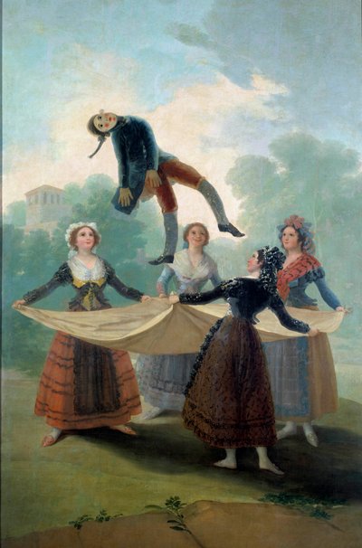Jovens mulheres atirando para o ar com um pano uma boneca de trapo. Pintura de Francisco de Goya (1746-1828) 1792, Sol. 1,6x2,67 m Madrid, Musee du Prado - A marioneta. Jovens raparigas a vomitarem uma boneca de trapo com um lençol. Pintura de Francisco de de Francisco de Goya