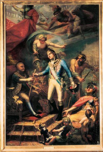 Carlos IV de Espanha (1748-1819) nomeando Manuel Godoy (1767-1851) Almirante da Marinha de Francisco Llacer y Valdermont