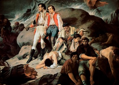 A batalha de Trafalgar, em 1805. Detalhe de um quadro de Francisco Sans Cabot (1834-1881). 1862. Madrid. Palácio do Senado de Francisco Sans y Cabot