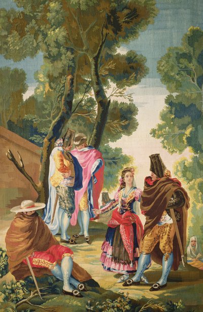 Um Maja e os Homens Mascarados, c.1777 (tapeçaria) de Francisco de Goya