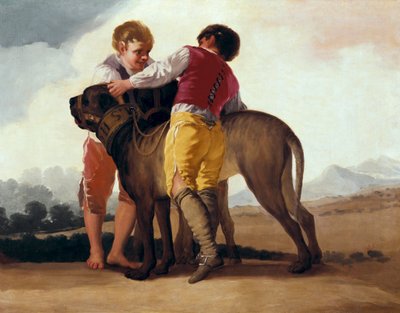 Meninos com mastim, c.1786 (óleo sobre papelão) de Francisco de Goya