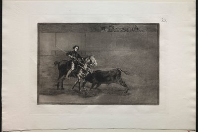 Touradas: Coragem viril do célebre Pajuelera no ringue em Saragosa, 1876. de Francisco de Goya