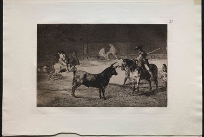 Touradas: O célebre Picador, Fernando del Toro, desenha a fera feroz em ..., 1876. de Francisco de Goya