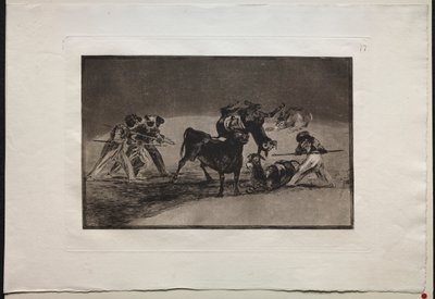 Touradas: os mouros usam burros como barreira para se defender contra o touro cujos chifres foram derrubados com bolas de Francisco de Goya