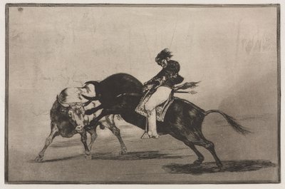 Touradas: Os mesmos Ceballos montados em outro touro quebra lanças curtas no ringue em Madrid de Francisco de Goya