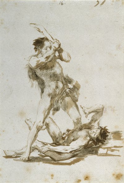 Caim e Abel (escova e marrom no papel) de Francisco de Goya
