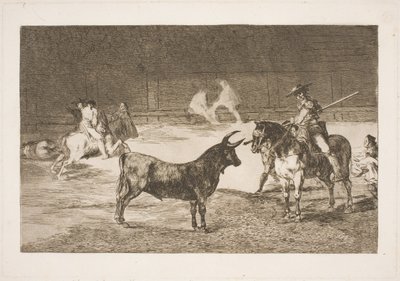 O célebre picador, Fernando del Toro, provoca o touro olme com sua lança de Francisco de Goya