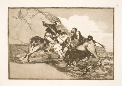 A maneira como os velhos espanhóis caçavam touros a cavalo nas planícies. de Francisco de Goya