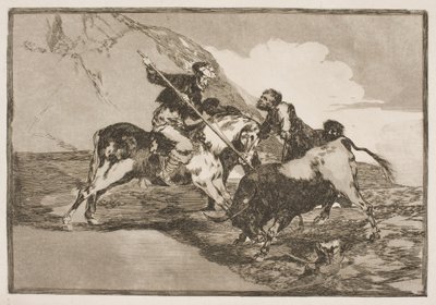 A maneira como os velhos espanhóis caçavam touros a cavalo nas planícies. de Francisco de Goya