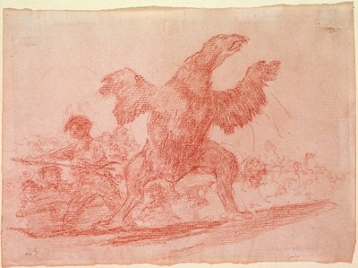 Destres da guerra: "O abutre carnívoro" Representação dos partidários da monarquia de Fernando VII de Espanha como animais. Desenho de preparação em lápis vermelho para a gravura n.76 de Francisco de Goya y Lucientes (1746-1828). 1810-1812. Madrid. Prad de Francisco de Goya