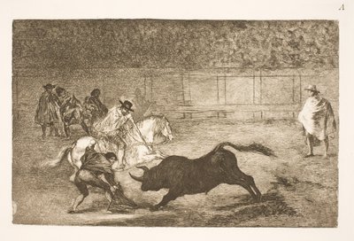 Um piloto espanhol quebra lanças curtas com a ajuda de seus segundos de Francisco de Goya