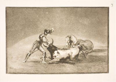 Um cavaleiro espanhol mata o touro depois de perder seu cavalo de Francisco de Goya