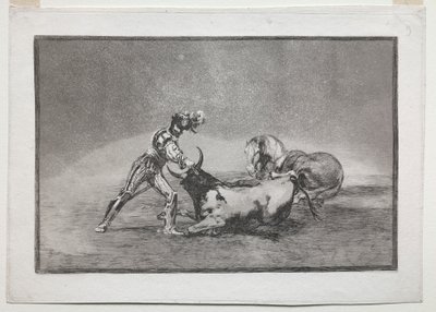 La Tauromaquia: Um cavaleiro espanhol mata o touro depois de ter perdido seu cavalo de Francisco de Goya