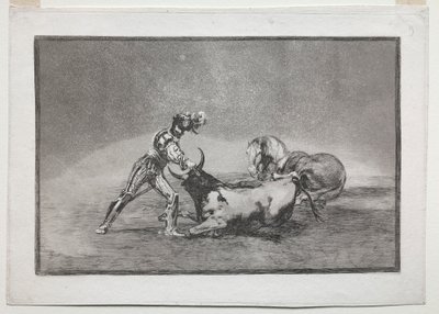 La Tauramaquia: Um cavaleiro espanhol mata o touro depois de ter perdido seu cavalo, 1815-1816. de Francisco de Goya
